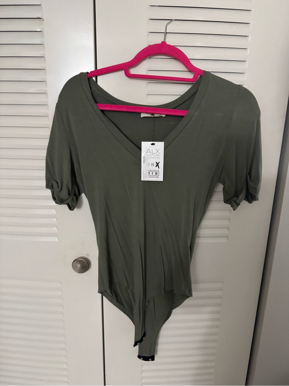 Olive Green V-Neck Short Sleeve Bodysuit